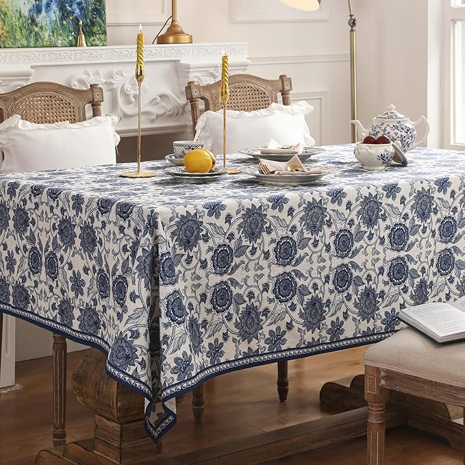 patdrea Designer Small Blue Tablecloth for Rectangle Table,Vintage Paisley Pattern Table Cloth,Decor Floral Cover Cloth for Kitchen Dining Christmas,Thanksgiving,Party,55"x71"-Lantang a