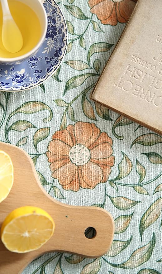 patdrea Designer French Linen Blue Tablecloth for Rectangle Table,Vintage Floral Table Cloth,Colorful Decoration Fall Cover Kitchen Dining for Thanksgiving,Tea Party,Christmas,63"x102"-Wensel