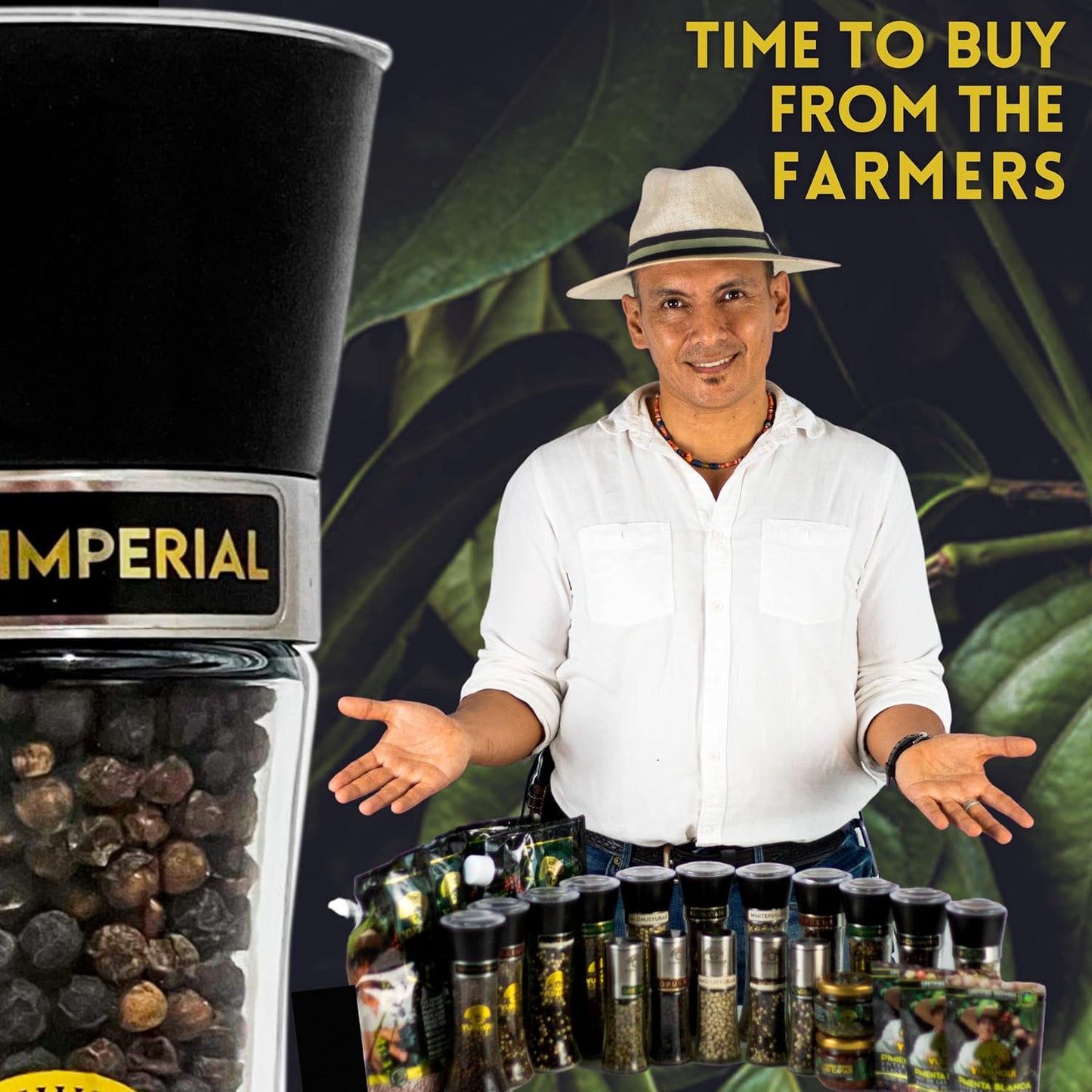 YUPANQUI Organic Black Pepper Grinder Manual Pepper Grinder 3.5oz Award-Winning Gourmet Peppercorns Peppermill BLACK IMPERIAL, Best Black Peppercorn Grinder for Kitchen