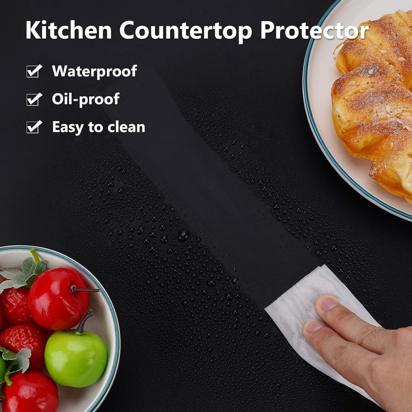 Gartful Silicone Mats for Kitchen Counter, Large Silicone Countertop Protector 25" by 17", Nonskid Heat Resistant Desk Saver Pad, Multipurpose Mat, Placemat, Black, 2PCS