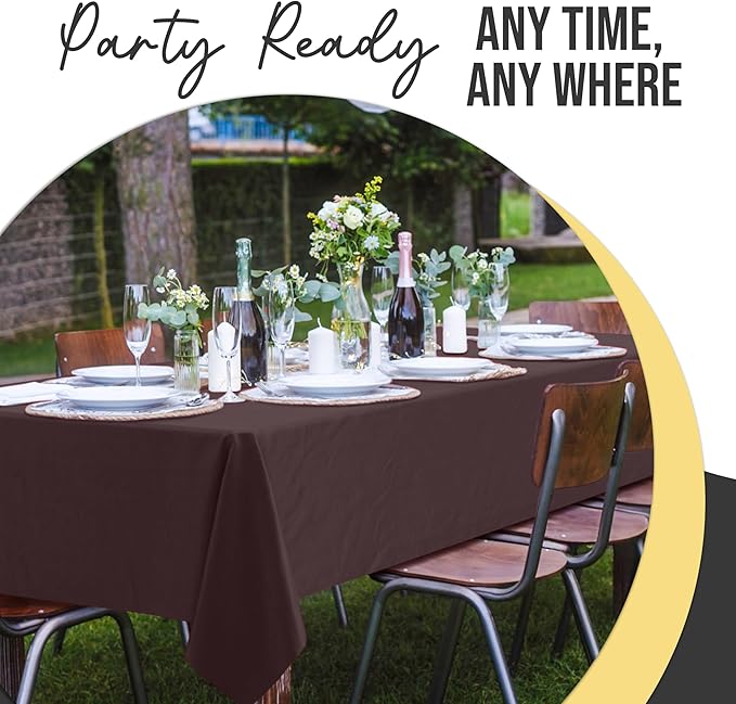 Exquisite 66% Thicker Premium Plastic Table Cloth Rectangle Table Cover 0.5 Mil 12 Pack Brown Table Cloth 54 Inch x 108 Inch Disposable Tablecloth Won't Tear Easily Like Cheap Thin Brands