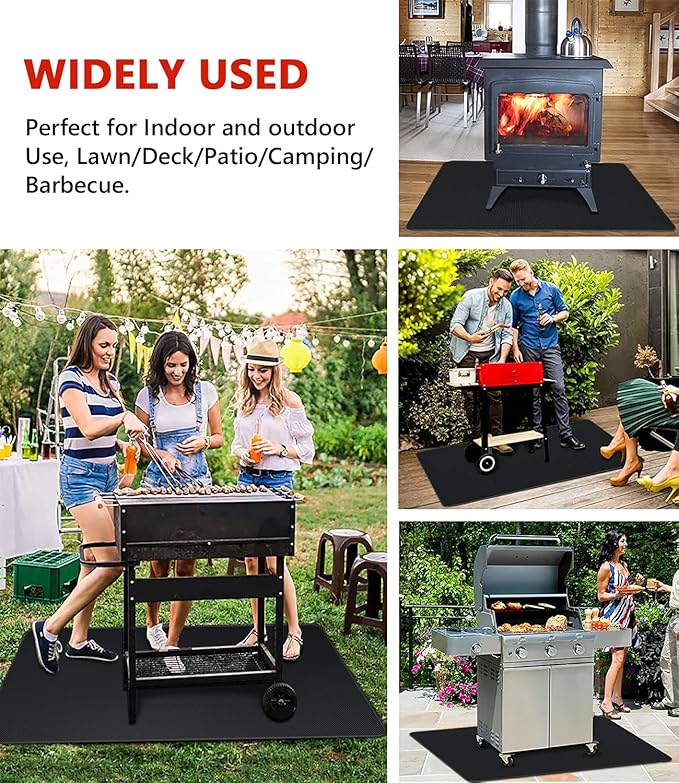 75 x 40 inch Under Grill Mats for Outdoor Grill, Double-Sided Fireproof Deck and Patio Protector Mat, Waterproof Oil-Proof BBQ Floor Pad Indoor Fire Pit Fireplace Mat