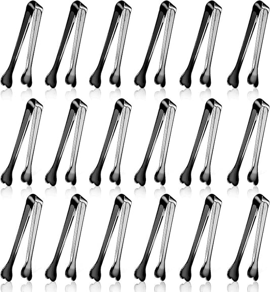 18 Pack Premium Small Serving Tongs, Mini Stainless Steel Appetizer Tongs Black 4.33Inch