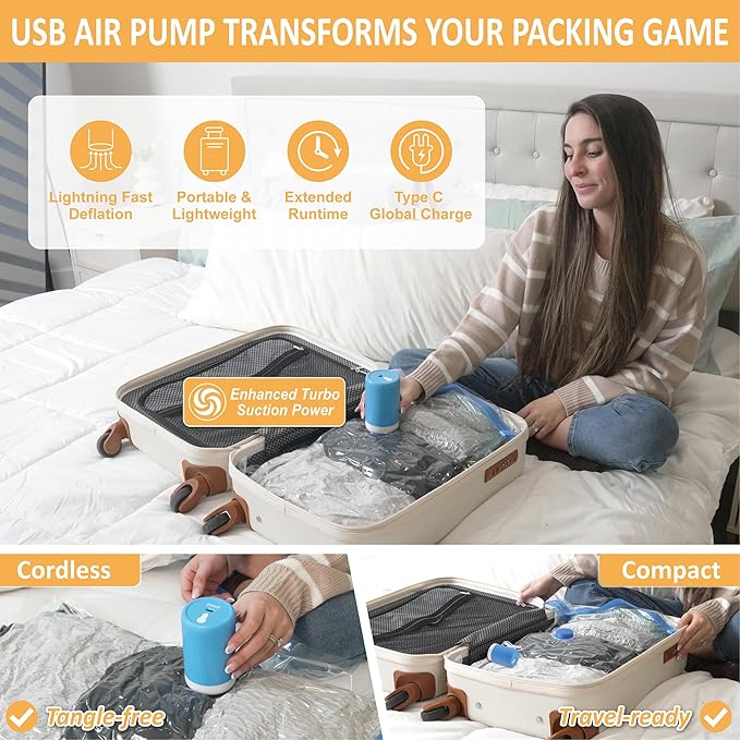 22 Pack Vacuum Storage Bags with Portable Electric Pump, Vacuum Seal Space Saver Bags for Clothing, Pillows, Blanket, Bedding, Comforters