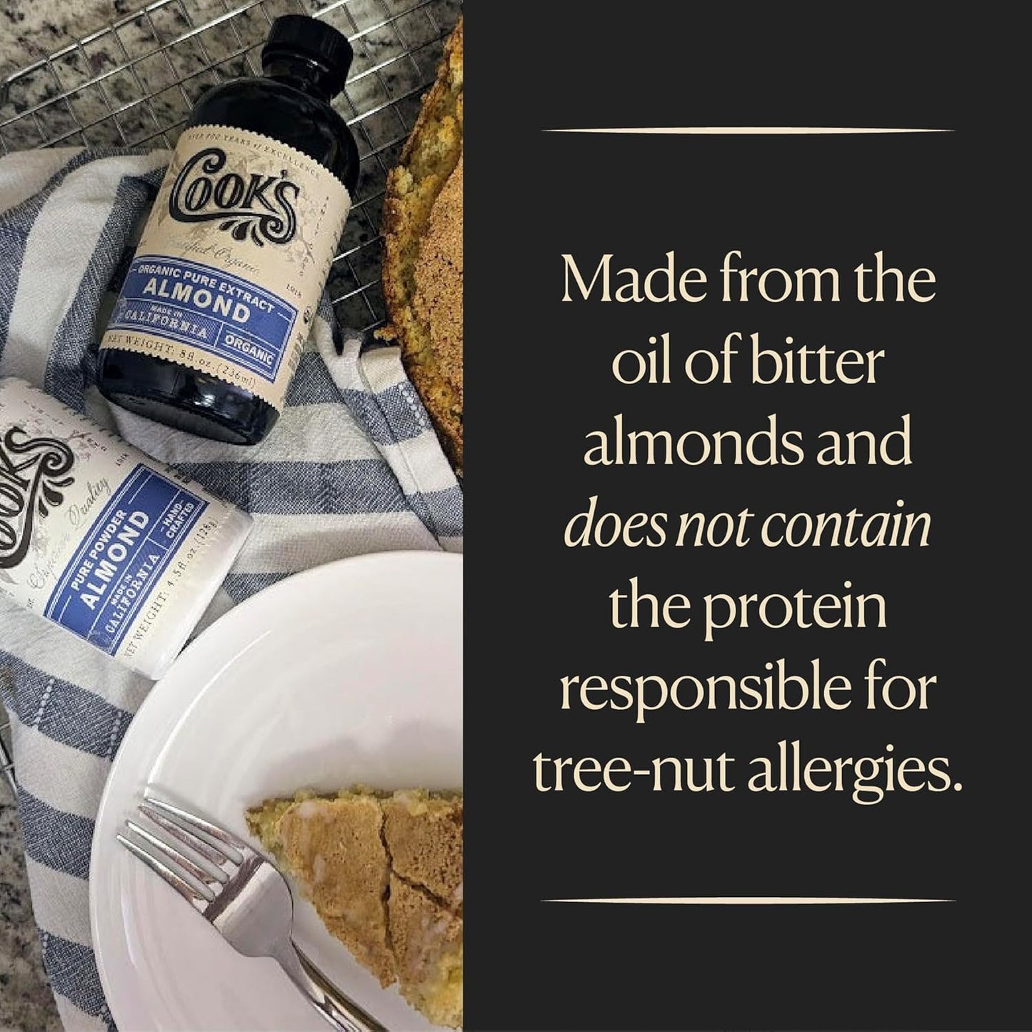 Cook’s, Pure Almond Extract for Baking, Cooking, and Mixology, Allergen Free Almond Flavoring Extract, 8 oz