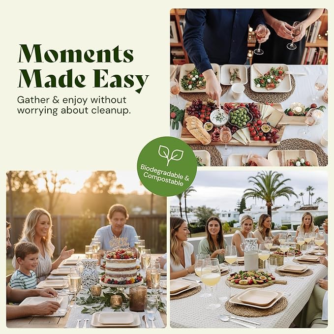 Chic Leaf Palm Leaf Disposable Bamboo Plates - Party Plates for Weddings & Event Appetizers - Biodegradable & Compostable - Party Supplies (9", 20 Pack)