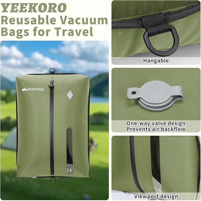 Vacuum Bag for Travel, Professional IPX8 Waterproof Reusable Vacuum Compression Bags for Travel Suitcases, Durable Space Saver Bag(1 Large,No Pump)