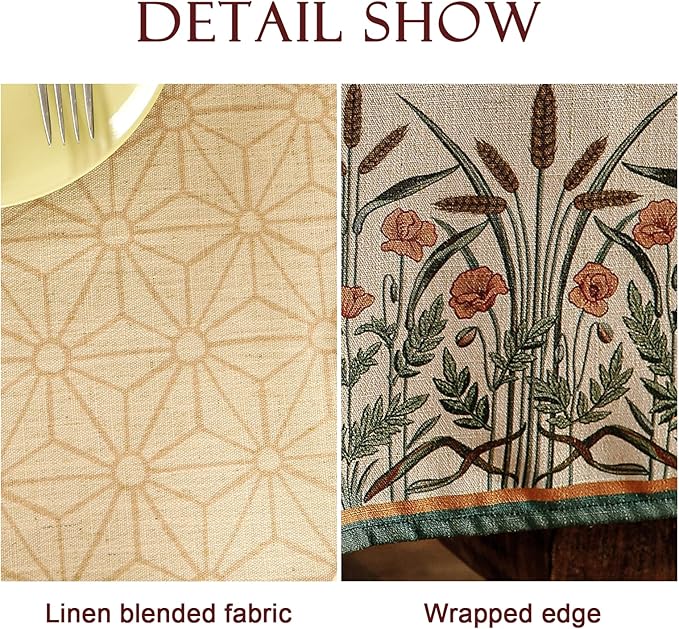 patdrea Designer French Light Brown Rectangular Table Cloth,Linen Floral Durable Breathable Extra Long Tablecloth,Decor for Kitchen Dining,Parties,Party,Christmas,Thanksgiving,63"x110"-Cudillero