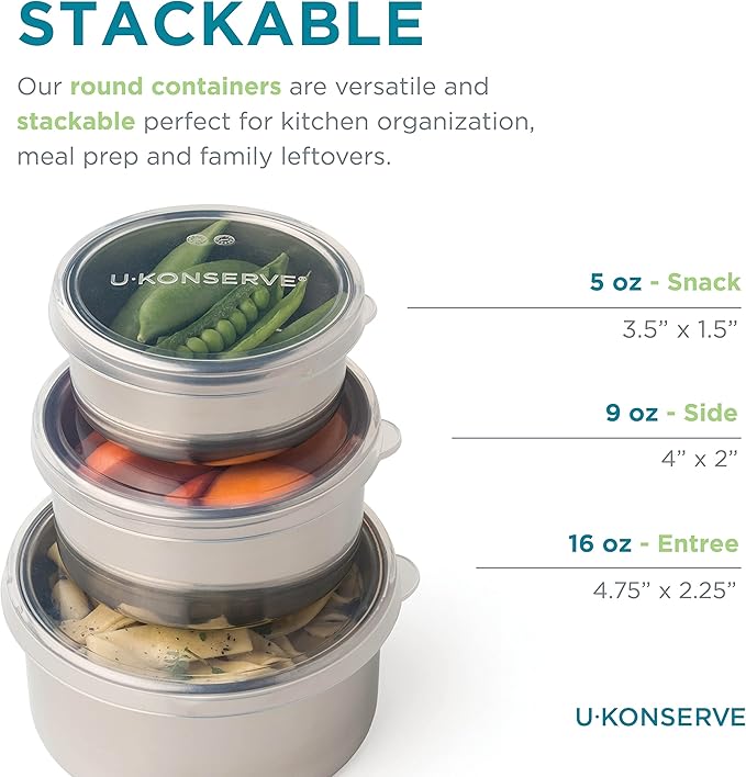 U Konserve Stainless Steel Round Food Storage Bento Box Container, Leak Proof Silicone Lid Dishwasher Safe - Plastic Free, 5oz