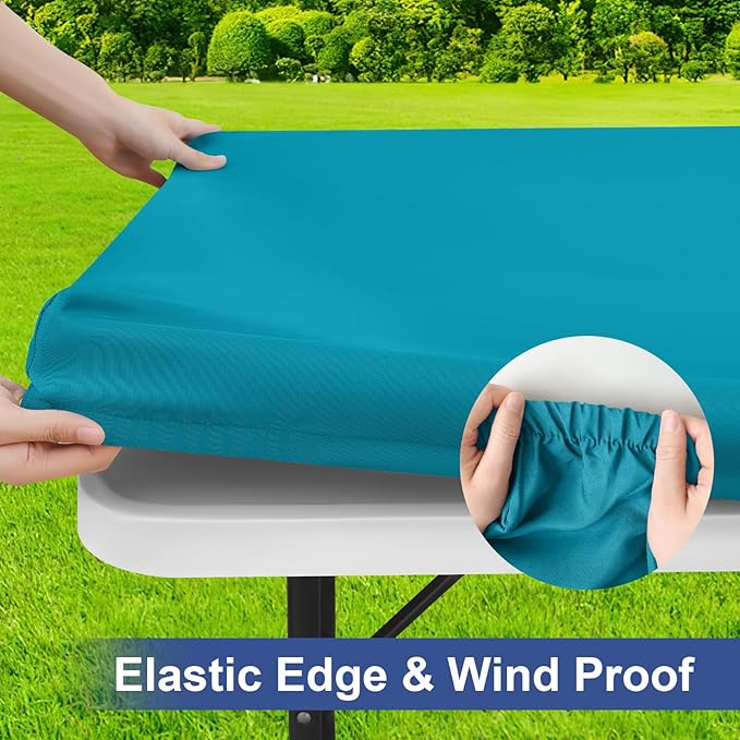 homing Rectangle Table Cloth Cover, Waterproof Polyester Elastic Fitted Tablecloth, Fits for 4 Foot Folding Tables, Washable Table Protector for Picnic, Camping, Outdoor (Teal, 24" x 48")