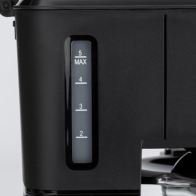 Amazon Basics 5 Cup Drip Coffee Maker with Glass Coffee Pot (0.8 Qt), Auto Shut-off, Auto Pause, Removable Filter Basket, Matte Black