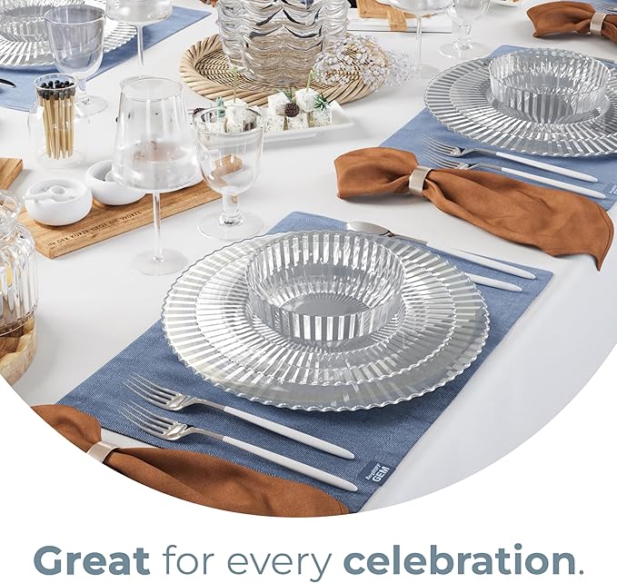 Exquisite 80 Piece Plastic Disposable Plates Set For 40 Guests I 20 X 9 Inch & 40 X 11 Inch Disposable Plastic Plates | Color: Clear | Great for Weddings Parties And Formal Occasions
