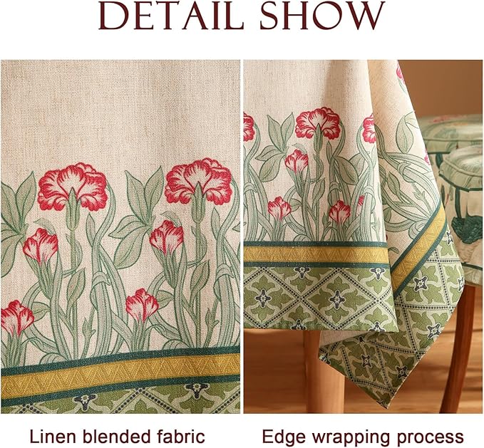 patdrea Designer Green Table Cloth for Square Table,Vintage Linen Leaves Pattern Breathable Tablecloth,Floral Cover Decor for Kitchen Dining Christmas,Thanksgiving,67"x67"-Cecilia D