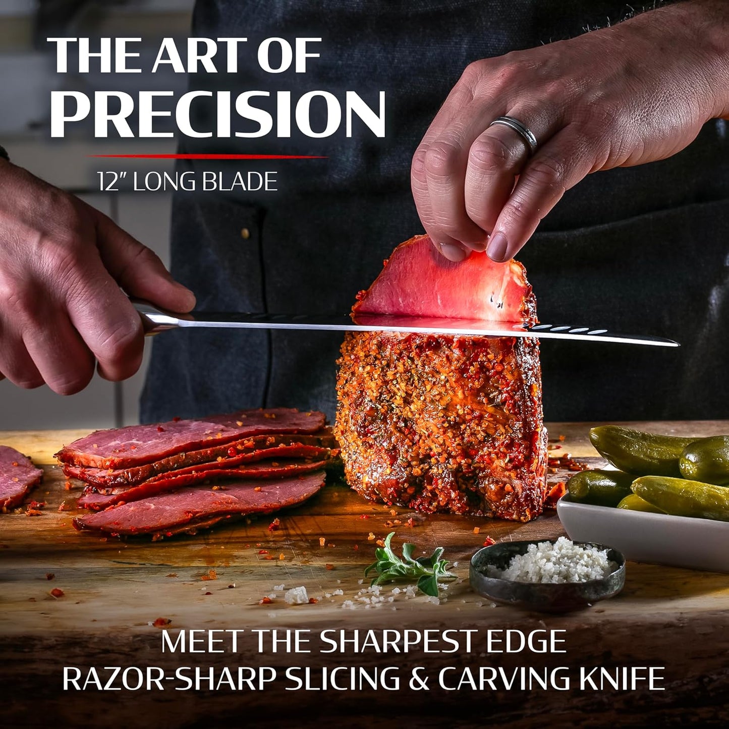 Vos 12" Carving Knife & Brisket Slicer – German Steel Meat Cutter with Ergonomic Handle – Precision Blade for Turkey, Bread, Cheese & BBQ – Elegant Gift Box Included – Kitchen Essential