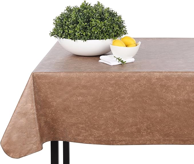Yourtablecloth Heavy Duty Vinyl Rectangle or Square Tablecloth – 6 Gauge Heavy Duty Tablecloth – Flannel Backed – Wipeable Tablecloth with Vivid Colors & Many Sizes 52 x 52 Terra