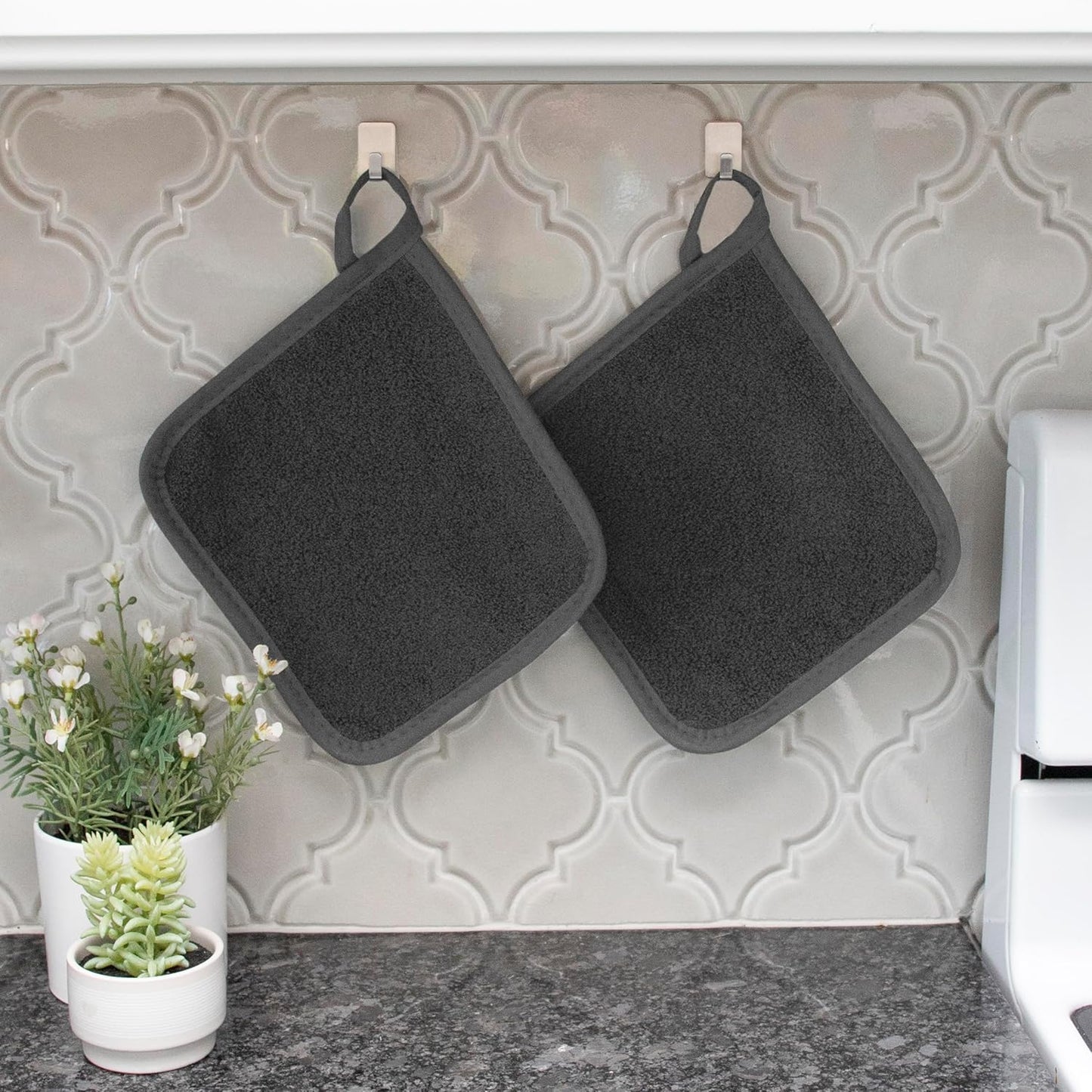 RITZ Terry Potholder & Hot Pad: Unparalleled Heat Resistant, Durable 100% Cotton – Ergonomically Designed for Optimal Grip – Easy-Care Machine Washable – 4-Pack, Titanium/Graphite