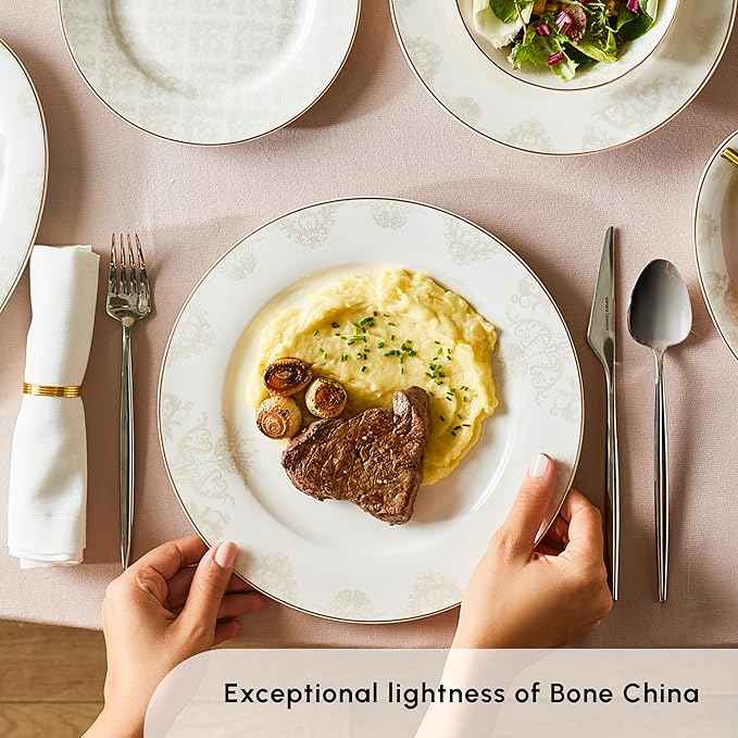 Karaca Siena 53-Piece Porcelain Plates and Bowls Set with Dinner & Dessert Plates, Shakers - Bone China Dishware Sets - Kitchen Dinnerware Set for 12 People