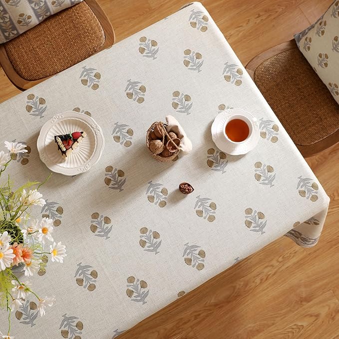 patdrea Designer Beige Long Tablecloth for Rectangle Table,Elegant Linen Floral Pattern French Table Cloth,Decor Cover Cloth for Kitchen Dining Christmas,Thanksgiving,Party,63"x102"-Istana a