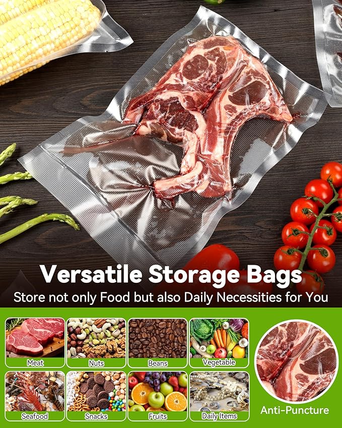 AENTGIU 300-Count Food Vacuum Sealer Bags 8 x 12 inch, Thick BPA Free Sous Vide Bags Compatible with All Vac Machines, Food Saver, Seal a Meal, Commercial Grade Quart Precut Meal Prep Storage Bags