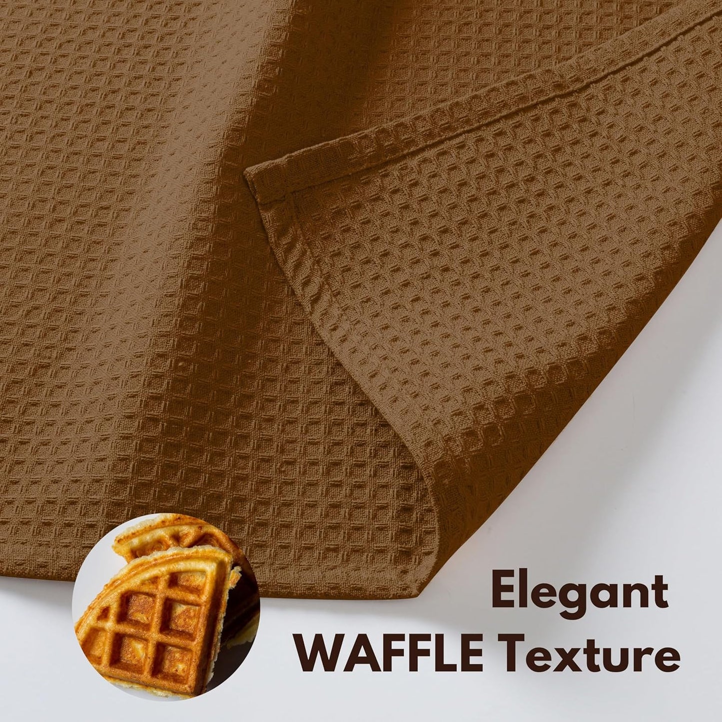 Native Fab Cotton Dish Towel 4 Pack Waffle Weave Tea Towels for Cleaning Drying, 16x26 inches, Soft & Absorbent Washcloths, Kitchen Towel with Hanging Loop, Dish Cloth Set, Brown