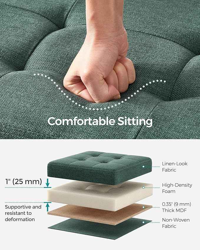 SONGMICS MAZIE Collection - 43 Inches Folding Storage Ottoman Bench, Ottoman Foot Rest, End of Bed Bench, Storage Chest, Load 660 lb, for Living Room, Bedroom, Entryway, Retro Green ULSF077C01