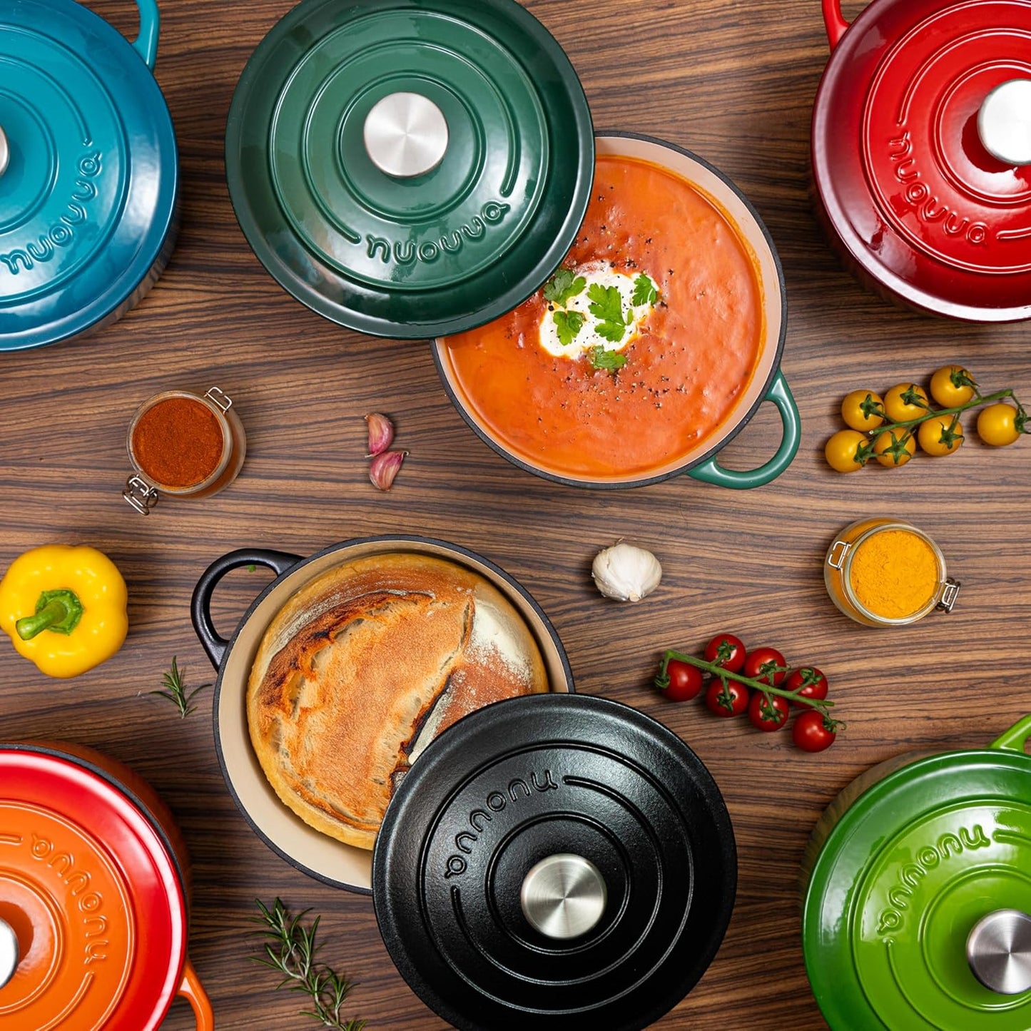 Cast Iron Dutch Oven with Lid – Non-Stick Ovenproof Enamelled Casserole Pot – Sturdy Dutch Oven Cookware – Black, 3.1-Quart, 22cm – by Nuovva