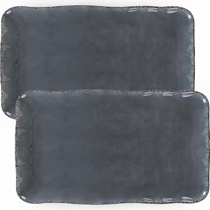 Large Vintage Melamine Serving Platter, Set of 2, 17x10 Inch Melamine Rectangular Serving Platter and Trays .Cool Gray
