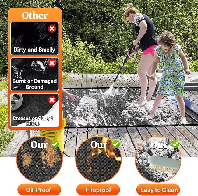 90 ×52 inches Under Grill Mats for Outdoor Grill/ Double-Sided Indoor Fireplace Mat Fire Pit Mat Fireproof Waterproof Oil-Proof, BBQ Mat Grill Pads Grilling Mat Protector for Deck Patio Gas Grills