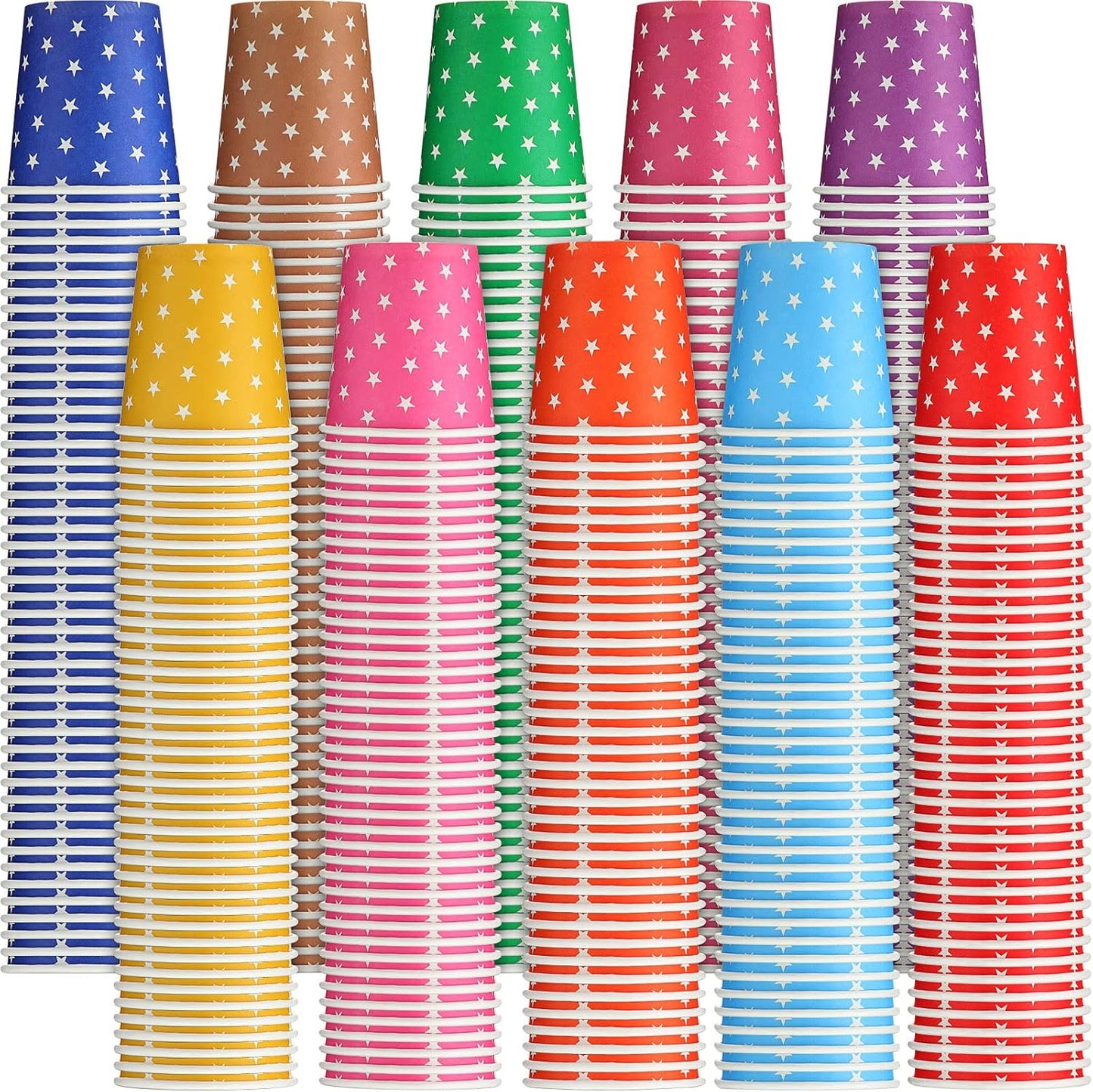 Thenshop 1000 Pack 5oz Paper Cups, Multicolor Small Disposable Cups, Hot/Cold Beverage Drinking Mouthwash for Parties, Picnic, Travel, Barbecues and Event, Star Style