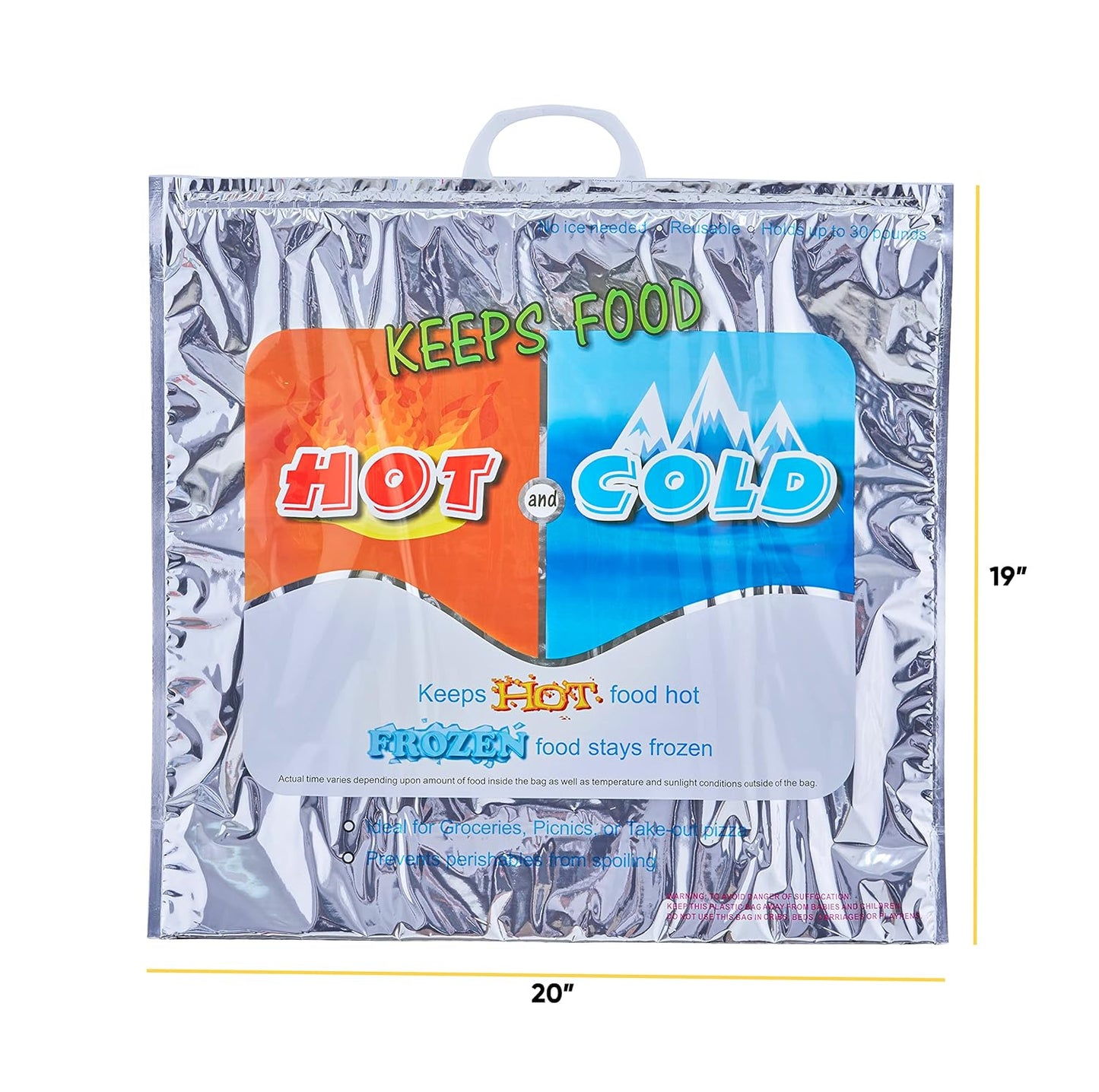 Superio Hot and Cold Insulated Bags for Food Delivery, Grocery Shopping Bags, Food Storage for Hot and Frozen Food for Travel, Disposable Cooler Bag, Reinforced Thermal Lunch Bag (12, 20" x 19")